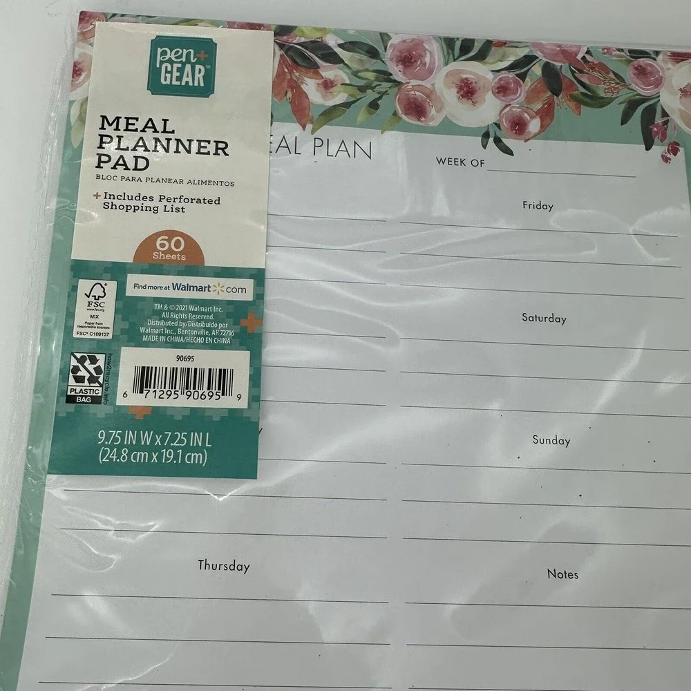 Pen+Gear Weekly Meal Planner Pad Shopping List Meal Plan 60 Sheets